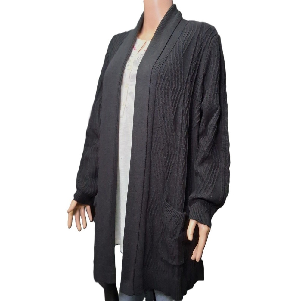 St Johns Bay Cardigan Sweater with Pockets, Black, 32" long, Size 2X